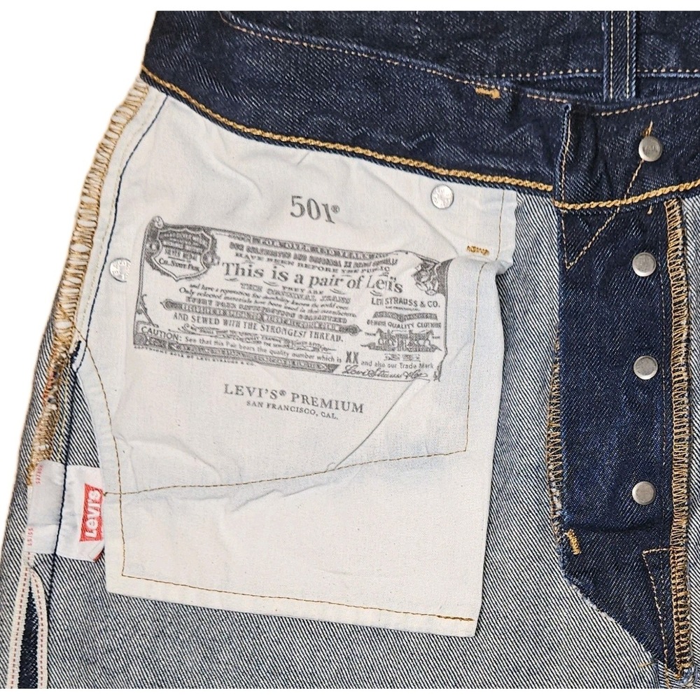 Levis 501 '90s Cuff Straight Selvedge Denim Jeans 28x36 Rinsey Rinse Button Fly - Picture 14 of 16